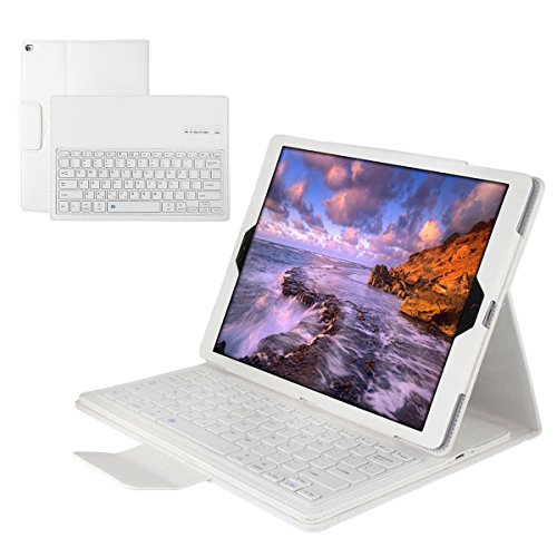 iPad Pro Bluetooth Tastatur Hülle Fall Keyboard Case Magnetisch Abnehmbare Versteckte drahtlose Wireless Bluetooth Tastatur-hülle intelligente Kasten-Halter PU-lederner Foliostandplatz-Abdeckung Litschi Getreide für Apple iPad Pro 12,9 Zoll 2015 Ausgabe (Weiß) - 2
