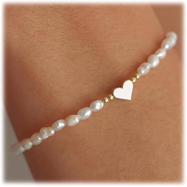 Molain 5 stuks parelarmbanden - stretch strengen, elastisch, stapelbaar faux parel kralen armbanden voor vrouwen - bruid, bruiloft, feestsieraden, 20cm, Kunststof, Edelsteen