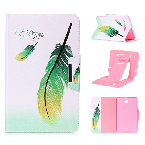 Samsung Galaxy Tab A 10.1 T580 Ledertasche Smart Cover,Samsung Galaxy Tab A T580 Hülle,Ekakashop Ultradünn Fashion Bunt Gelbgrüne Federn Muster Painting Flip Cover im Bookstyle Kunstleder Schutzhülle Magnetverschluss PU Leder Schale Ständer Hülle Case TPU Innere Tasche Etui mit Magnetverschluss Wallet Kreditkarte Card Holder Slot für Samsung Galaxy Tab A SM-T580 SM-T585 10.1 Zoll + 1x Kostenlos Ständer (Farbe zufällig)