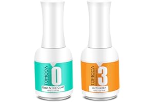 TOMICCA 2 in 1 Top & Base Coat, Activator for Dip Powder System, 15ml / Bottle Dry Fast Easy to Apply No need UV/LED Cured dipping powder.