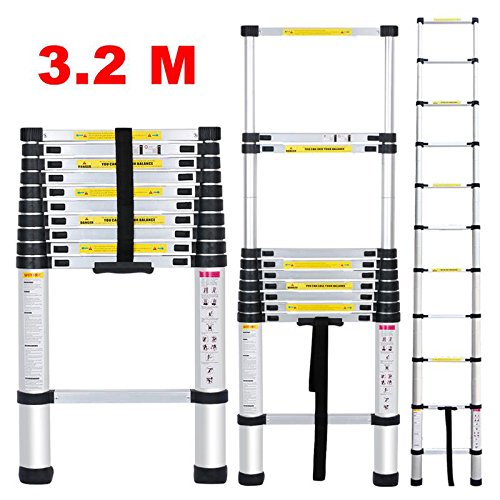 Finether Leiter Teleskopleiter 3.2M Aluleiter Anlegeleiter Mehrzweckleiter Alu max Belastbarkeit 150 kg - 2