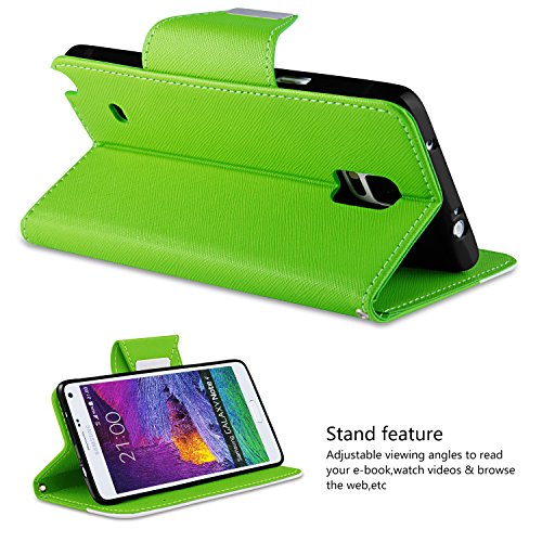 Note 4 Hülle – Vakoo Bookstyle Schutzhülle Flip Case Premium PU-Leder Tasche Hülle für Samsung Galaxy Note 4 (Grün Weiß) - 2