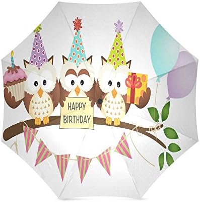 Happy Birthday Gift Balloons Owl Anti Rain Windproof Travel Golf Sports Foldable Umbrella