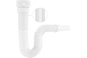 Hibbent Siphon Lavabo de Bain, Siphon Flexible Anti-Odeurs Avec Fil d'Acier Encastré, 1 1/4" vers 1 1/2" x 32mm, Siphon Evier Cuisine, Evacuation Evier, Tuyau de Vidange Flexible - Blanc