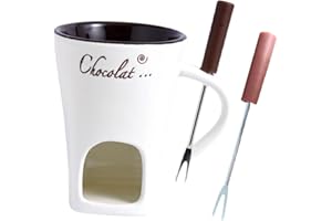 FytStycale Fondue Chocolat Bougie, Mug à Fondue au Chocolat en Céramique, Pot de Fonte 130ML pour Réchauffer Chocolat, Beurre et Fromage, Idéal Maison et Fêtes, Blanc avec 2 Fourchettes