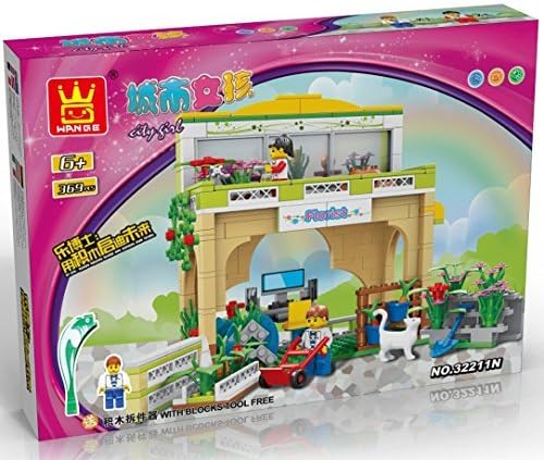 Quality florist shop building blocks 146pcs play set includes a rooftop garden, with two gardening locations outside the shop with planters - building bricks - compatible bricks toy