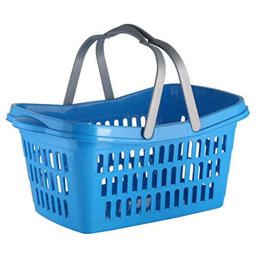 axentia Wäschekorb mit Henkel – Wäschesammler eckig – Wäschewanne Kunststoff – Wäschekiste stapelbar & stabil – Wäschetragekorb Plastik, 35 l in Blau, Braun & Grün - 8