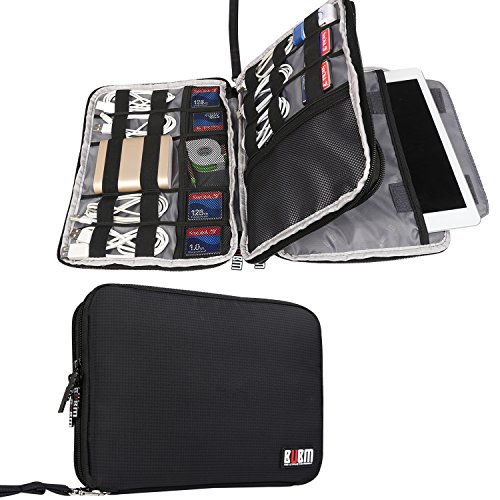 BUBM Reisetasche Organisator Tasche mit Doppelschichte für Elekronik Zubehör Wie Telefon Ladegerät Tasche (Groß,Schwarz)