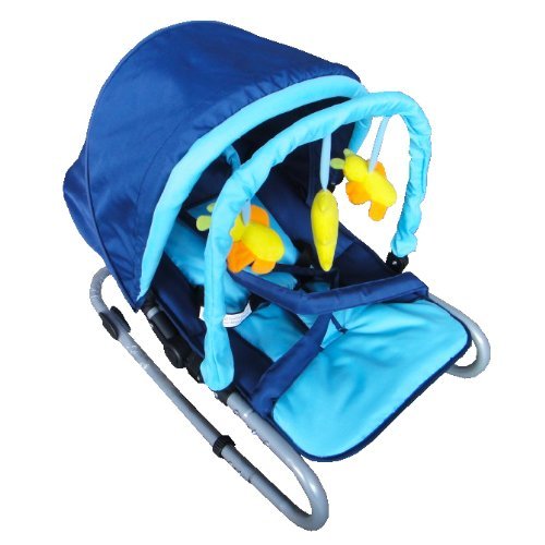 FoxHunter New Baby Infant Child Bungee Bouncer Rocker Recline chair With Hood and Toys Bar Blue 38cm X 34cm X 78CM