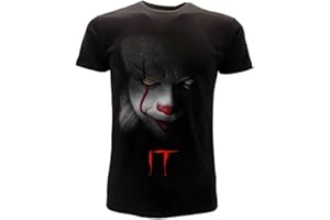 IT-CID T-Shirt Noir Clown IT Visage du Clown Stephen King Film Officiel Original 2017