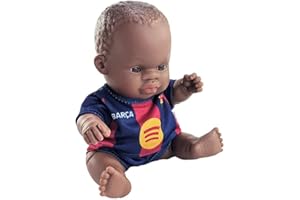 Miniland FC Barcelona - Bambola 21 cm con Divisa Ufficiale Blaugrana, Bambola Calcio Barça Articolata e da Collezione, Licenza Ufficiale (Africano)