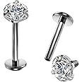 OUFER 16G G23 Solid Titanium Labret Piercing Internally Thread Lip Ring Clear CZ Tragus Helix Piercing Cartilage Earrings
