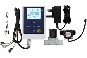 SENSTREE Wasserdurchflussmesser, LCD-Display, Controller + G1/2 Zoll Wasserhall-Sensor, Durchflussmesser, Zähler 1–30 l/min + G1/2 Zoll Magnetventil, normalerweise geschlossen, N/C + DC 12 V Netzadapter
