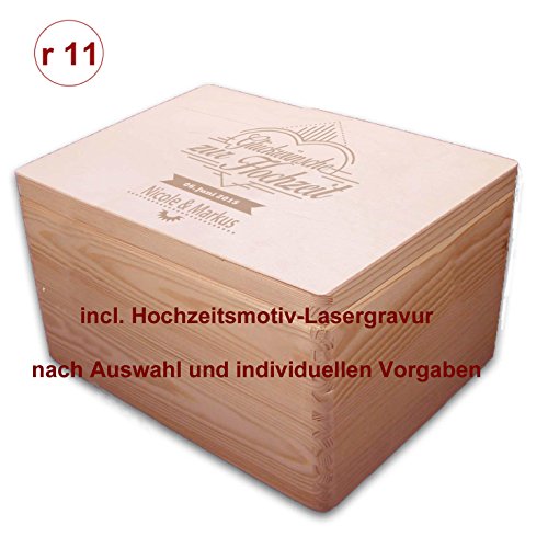 Hochzeits-Holz-Geschenkbox m. Deckel Gr. 3 Kiefer incl. Auswahl-Lasergravur (r5) - 3
