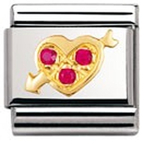 Nomination Comp. Classic Love Edelstahl, 18K-Gold und Cubic Zirc. (Getroffenes Herz ROT) 030311