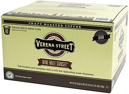 Verena Street Single Cup Pods (80 Count) Dark Roast Coffee, Nine Mile Sunset, Rainforest Alliance Certified Arabica Coffee, Compatible with Keurig K-cup Brewers