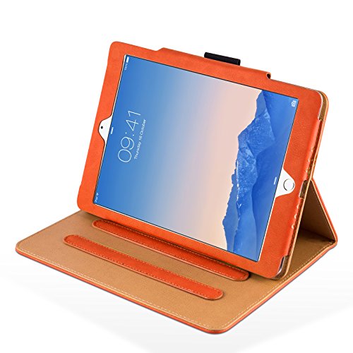 iPad Air, Air 2 & iPad 9.7″ 2017 Hülle – JAMMYLIZARD Ledertasche Smart Cover mit Standfuktion für iPad Air (5. & 6. Generation) & iPad 9.7″ 2017, ORANGE & HONIG, [MIT STIFT-HALTER] - 3