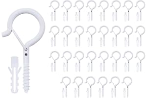 Abiyou 30PCS Ganchos de Tornillo, Gancho de Tornillo de Acero Inoxidable con Hebilla de Seguridad, Ganchos de Techo de Luz, Ganchos para Atornillar con Seguro, para Plantas,Tazas, Macetas(Blanco)