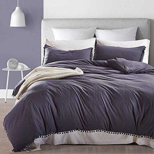 TanNicoor Pure Color Washed Cotton Duvet Cover Pillow Cases , High Quality Cover Bedding Bedroom Set (King,Grey)