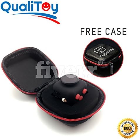 QualiToy Fidget Toy Cube with bonus case Best quality  - Relieves Stress And Anxiety - Long lasting Toy for teenegers - stocking stuffer original - Attention and Antistress -Toy spinner design for Children and Adults with ADHD ADD OCD Autism - Black and red office gadget prime - doctor who toys