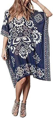 Ibelive Women Ladies V Neck Chiffon Kaftan Beach Bikini Swimsuit Cover UPS Summer Stylish Ethnic Loose Swimwear Beachwear Dress Smock