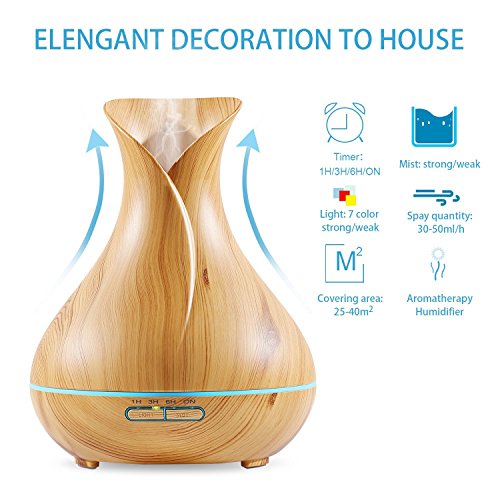 NexGadget Design Aroma Ultraschall Luftbefeuchter Raumbefeuchter Holzmaserung Style LED-Farbwechsler Diffuser 400ml Humidifier Duftzerstäuber Essential Oil Diffuser Purifier für Schlafzimmer Büro Kinderzimmer SPA Massage - 2