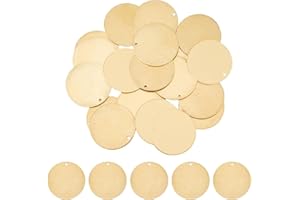 DICOSMETIC 20 Pieces Raw Engraving 25 mm Brass Pendant with Round Hole Brass Stamping for Making Earrings Bracelets and Jewellery