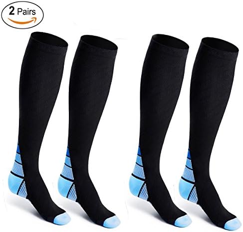 Compression Socks, Compression Stockings for Men Women, Sinhery Knee High Travel Flight Socks for Better Blood Circulation/Boost Stamina/ Reduced Fatigue with Graduated Athletic Fit for Running, Nurses, Flight Travel, Shin Splints, Maternity Pregnancy, Recovery, Medical Use (Blue&amp;Black S/M)