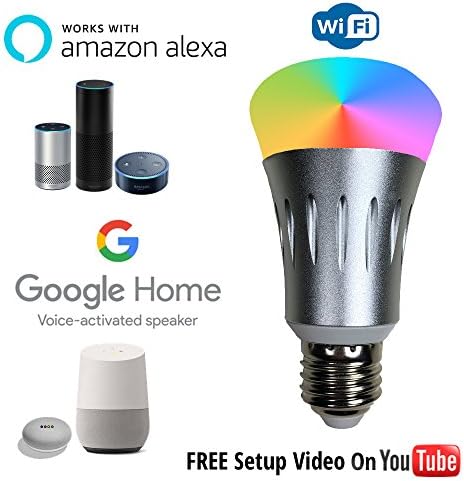 SMART LED Light BULB WIFI RGBW, DIMMABLE 7W LED E27 Bulb Works with AMAZON ALEXA &amp; ECHO, GOOGLE HOME, FREE DOWNLOADABLE APP FOR ANDROID &amp; IOS REMOTE CONTROL 60W EQUIVALENT MOOD LIGHT BULB