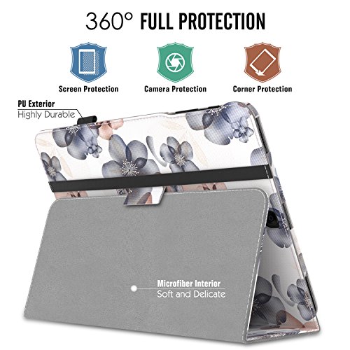 MoKo Samsung Galaxy Tab S3 9.7 Hülle – PU Leder Ständer Schutzhülle Smart Case Cover mit Stift-Schleife / Standfunktion und Auto Sleep / Wake Up Funktion für Samsung Galaxy Tab S3 9.7 Zoll (2017) SM-T820 / T825 Tablet, Blumen Marineblau - 2