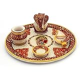 Balaji Arts Marble Gold Painted Lord Ganesha Idol Pooja Thali for Home Décor