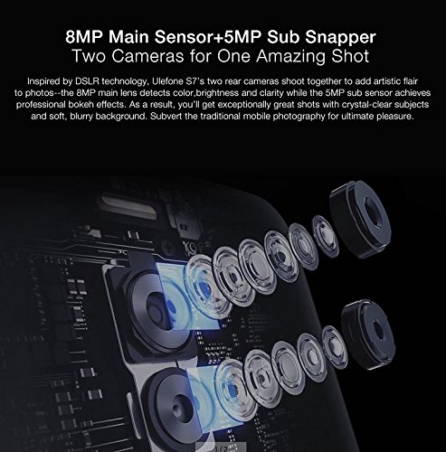 Ulefone S7 - 5,0 Zoll Android 7.0 3G Smartphone, Triple-Kamera (5MP + 8MP + 5MP), 1,3 GHz Quad Core 1 GB RAM 8 GB ROM Corning Gorilla Glass 3 - Schwarz