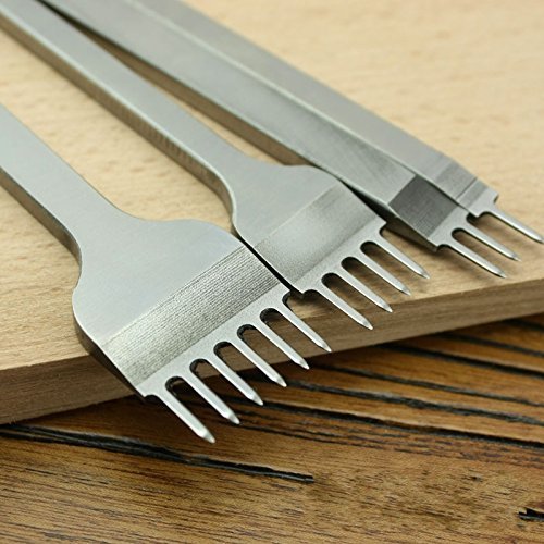 DIY Edelstahl flach Meißel 4mm 1/2/4/6 Zinken Leder Craft Loch Stempel Pitch Hole Nähten Schnürung Lochen Sew Tools (4-Piece Set) - 6