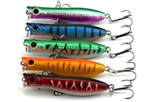 LENPABY 5 pcs Topwater leurres Surface Flottante Dur Popper Crochets de pêche appâts attaquer 6cm /2.36">g