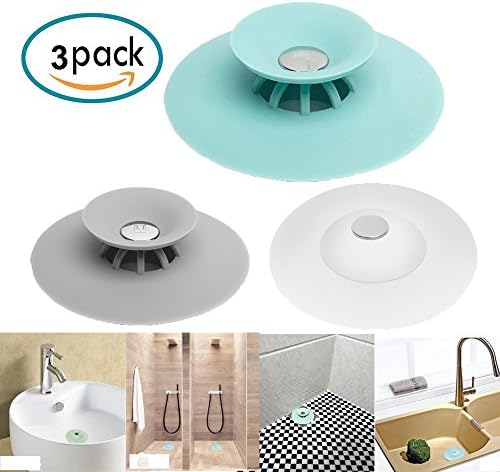 3PCS Shower Drain Stopper Plug Bathtub Cover Portable Silicone Hot Bath Tub Sink Strainers Protectors Good Grips Hair Catchers for Floor Laundry Kitchen Bathroom, 2 in 3 Stop &amp; Filters