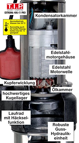T.I.P. 30168 Profi Schmutzwasser Tauchpumpe und Baupumpe Extrema 400/11 Pro (2 Zoll Anschluss vertikal), bis 24.000 l/h Fördermenge - 8