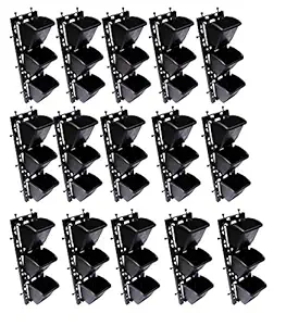 BIO BLOOMS AGRO INDIA PRIVATE LIMITED Stainless Steel Vertical Wall Garden Panel with Hanging Pots, 15 Panel with Hanging 45 Pots, Black, Standard