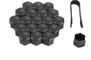 PAITOK Cache-écrous de Roue, Ensemble de 20 Couvre-écrous de Roues universels en Plastique chromé avec Outil de démontage pour Voitures (Noir, 17mm)