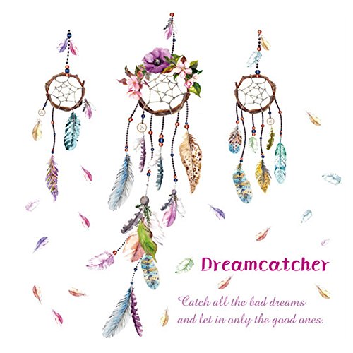 Demiawaking Dream Catcher Traumfänger mit Federn Wandsticker Abnehmbare DIY Wandtattoo Aufkleber fuer Kinderzimmer, Wohnzimmer, Schlazimmer Haus Dekor (01) - 2