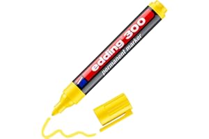 edding 300 Marqueur permanent - jaune - 1 stylo - pointe ronde 1,5-3 mm - sèche vite, résiste à l'eau et aux frottements - pour carton, plastique, bois, métal, verre