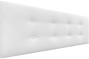 DHOME Testata in Similpelle o Tessuto AQUALINE Pro con 2 file di bottoni Testata imbottita Letto di lusso (Tessuto Bianco, 160x50cm (Letti 150/160))