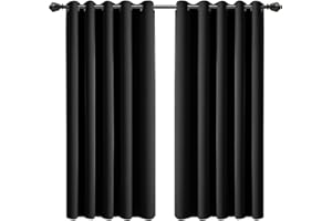 IR IMPERIAL ROOMS Imperial Rooms Blackout Curtains for Bedroom 46x54 Inch Eyelet Black Curtains Window Treatments Super Soft Ring Top Living Room Curtain 2 Panels with Tiebacks