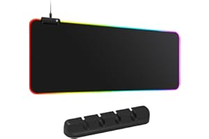 VERA STRIKE Alfombrilla con LED para ratón XXL + Organizador de cables, Gaming Mouse Pad de 800x300x3 mm RGB Multicolor 7 Colores y 4 Modos de Efectos Superficie de Goma Premium, Mejora Rápidez y Precisión.