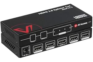 V AV ACCESS AV Access 1 en 4 Salidas UHD 4K @ 60Hz 1080p @ 120Hz HDMI 2.0 Splitter con reducción de Escala, 18Gbps, 1 × 4 4K HDMI Splitter con HDR10 y 3D, HD Lossless Audio, HDCP 2.2, Gestión EDID