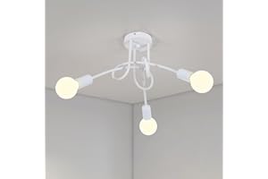 ‎RISERVA Riserva Deckenleuchte Vintage 3-Flammig, Modern Industrielle Deckenlampe Metall E27, DIY Kreative Kronleuchter für Wohnzimmer Esszimmer Küche Hotel Café, 40cm, Weiß (ohne Glühbirne)