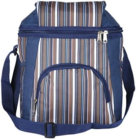 LUYADA 16 Can Picnic Lunch Bag Cooler Bag, Brown &amp; Black Stripe