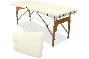Mobiclinic®, Massage Table, Beauty Bed, Massage Bed, Professional, Portable, Wooden, 2 Sections, Lash bed, Adjustable, 70,87 x 23,62 in, Therapy Couch, Physiotherapy, Tattoo bed, Up to 551 lb, Cream