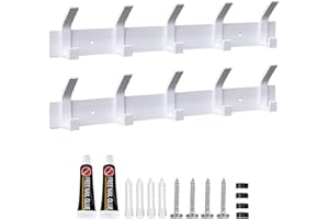 AIVORO Appendiabiti da Parete,2 Pezzi Ganci Appendiabiti Attaccapanni da Muro in Metallo,Cappotto Asciugamano Gancio Rack Wall Mount Gancio per Cappelli,Giacche,Sciarpe(5 Ganci,Bianco)