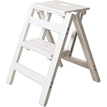Sgabello Gradino Pieghevole Bianco - 2 Scalini, Legno Massello, Antiscivolo, Portatile - Foto 12