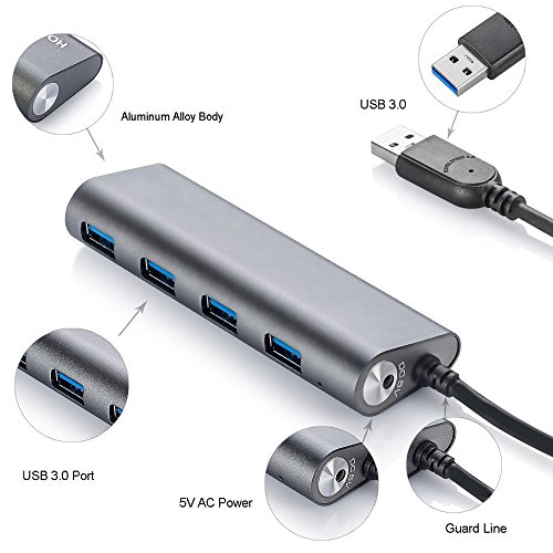 Laptone 4-Port USB 3.0 Datenhub für Apple MacBook, MacBook Air, MacBook Pro, Mac Mini, iMac, MacPro, Windows Laptops und Ultrabooks, sowie PCs und weiteren USB 3.0 kompatiblen Geräten - 4